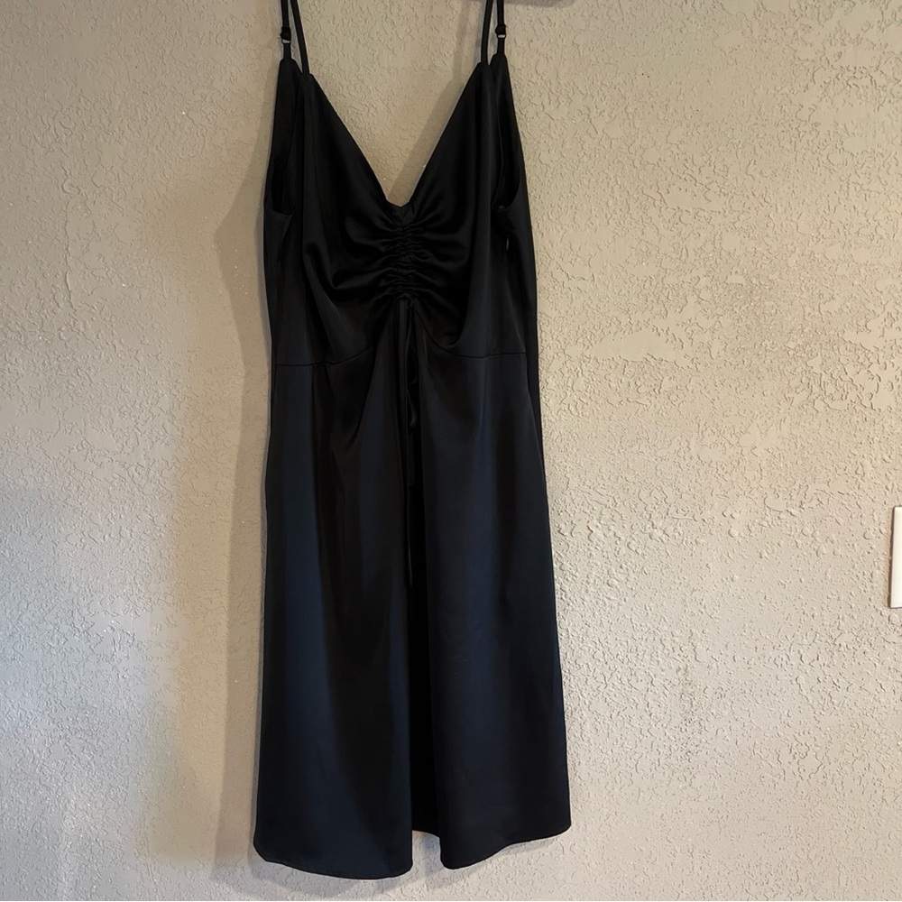 Listicle Black Satin Dress Day to Night Mini Sz L NWT Adjustable Straps